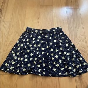 Urban Outfitters Navy Mini Skirt w/ Floral and Polka Dot Size Small